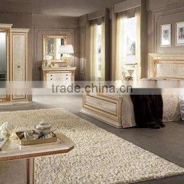 Bisini Luxurious Solid Wood Hand Carved Golden And Beige Complete Bedroom Set/European Classic Bedroom Furniture(MOQ=1 SET)
