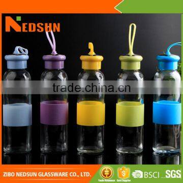 High quality glass clear water bottle with cap