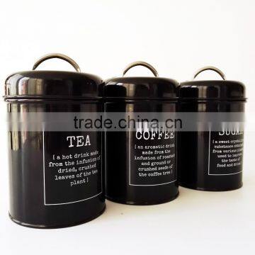 1.5L Retro Metal Tea Coffee Sugar Can Bin Pea Bean Lentil Set of 3 Storage Canister photo-4