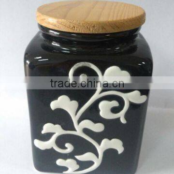 Ceramic Black Relief Sculpture Storage Jar With Silicone Seal photo-6