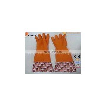 Pink Household Latex Gloves With Flower Design Pvc Cuff photo-3