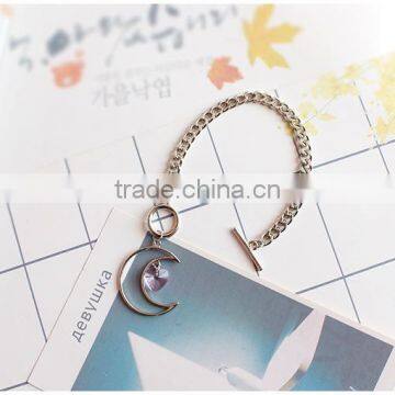 Hollow Moon Heart Crystal Charms Bracelet Simple Chain Bracelet