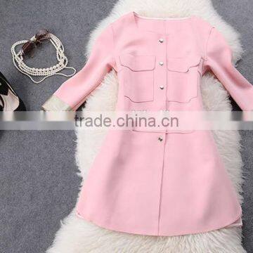 New Women Single-breasted Pink Lady Straight Fashion Coat Design Long Trench photo-3