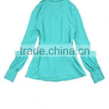 Green Lapel High Empire Waistband Long Sleeve One Covered Button Long Trousers Women Dancerwear Sets photo-5