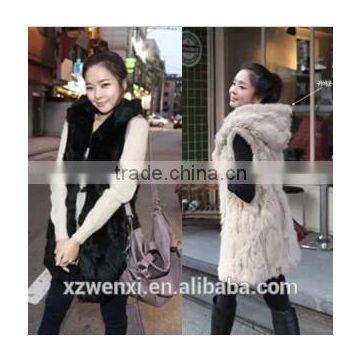 winter warm hot sale ladies faux fur waistcoat vest with hat