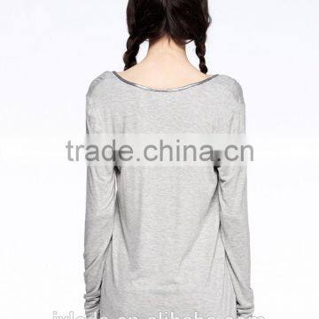 Slim Fit Women Gray Long Sleeve Large V-neck t Shirt photo-4