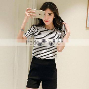 2016 New Fashion All Match Half Sleeve Striped T-shirts for Ladies photo-2