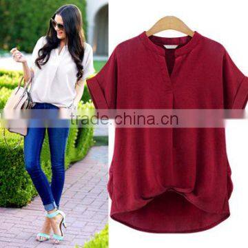 Hot Sales European Plus Size Summer Cool Cotton Solid Color Shirts for Women Blusa photo-6