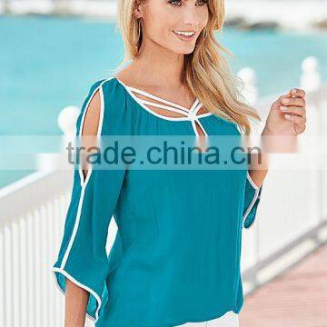 2016 Ebay Hotsale Womens Puls Size S-5XL Tops and Blouse Offsholder Batwing Sleeves t Shirts Chiffon Materails photo-6