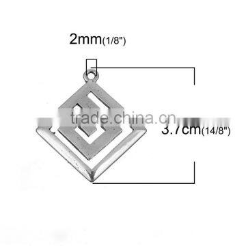 Zinc Based Alloy Greek Key Pendants Rhombus Antique Silver photo-2