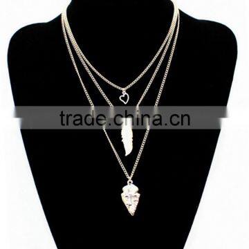 Gold Three Layered Heart Teeth Owl Leaf Necklace Simple Thin Chain Jewelry