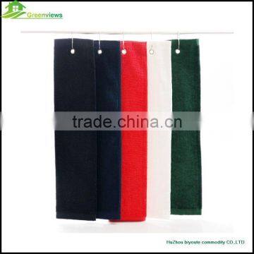 Golf towel softextile tri-fold plain cotton golf towels with clip gym towel