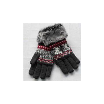 China Quality Acrylic Mix Color Knitted Lady Mittens With Faux Fur Manufacturers photo-1
