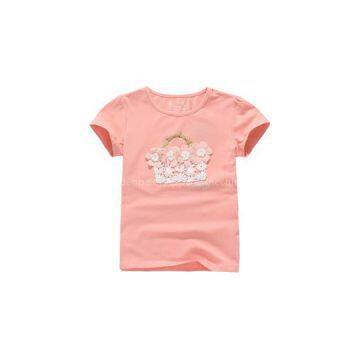 100% Cotton O Neck Appliqué Kids Girl T Shirt