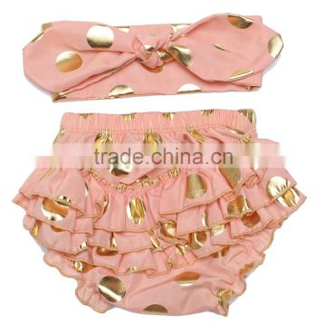 2016 latest gold polka dot bloomers hot style ruffle bloomers for toddler