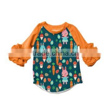 baby Easter boutique clothing Ruffle Raglan T-shirt with bunny printed pattern