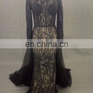 Sexy See Through Black Lace Mermaid Evening Dress With Detachable Train photo-2