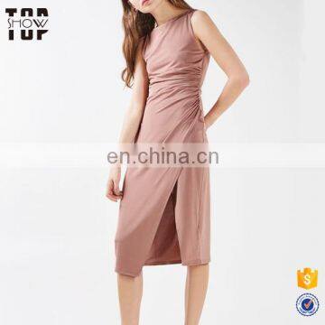 OEM china suppliers women sleeveless hollow back midi velour dress