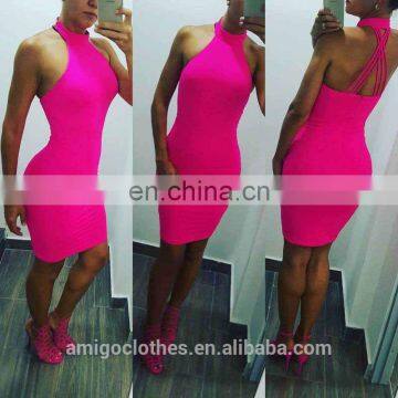 Amigo 2017 new designer crossover strap halter sexy backless bandage dress midi evening dresses for ladis party wear