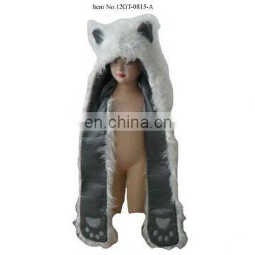 polar bear hat faux fur animal hoodes hoodie hat with scarf and mitten