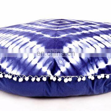 Indian Handmade Hand Tie Dye Shibori Print Round Pillow Cover Cushion Cover Pillow Case Round Meditation Ottoman Pouf 32"