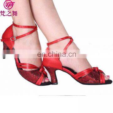 X-8014 Fashion Satin High Heel Women Sexy Red Latin Dance Shoes photo-2