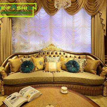 Wholesale luxury furnitures house living room couch leather wood carving sofa