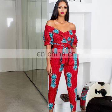 New arrival LadiesAfrican Print Floral slash deep V neck sexy Jumpsuits Women