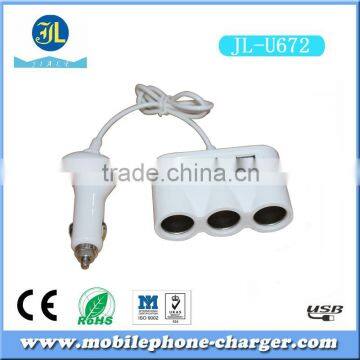 Rapid 3 Ways Car Cigarette Lighter Socket Cigarette Car Charger With Additional 2 USB Output photo-3