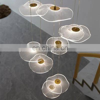 Lotus Leaf Pendant Light Luxury Long Stair Hanging Light Villa Living Room Dining Bar Creative LED Pendant Lamp