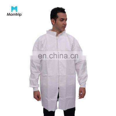 Waterproof Zipper Closure Microporous Disposable White Lab Coat
