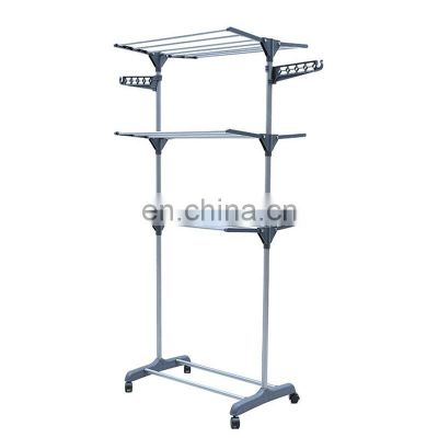 3 Tier Rolling Clothes Drying Rack Adjustable Laundry Rack with Foldable Wings Shape household hangers