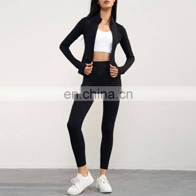 Outdoors Gym Fitness Wear Fleece Leggings Suits Custom Logo Yoga Sports Sets With Jackets For Women photo-5
