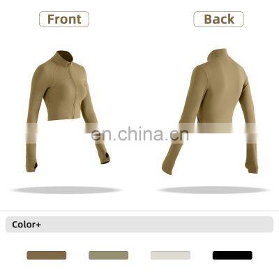 Full Zipper Women Yoga Jackets With Thumb Hole Custom Long Sleeve Sports Quick Dry Tops photo-5