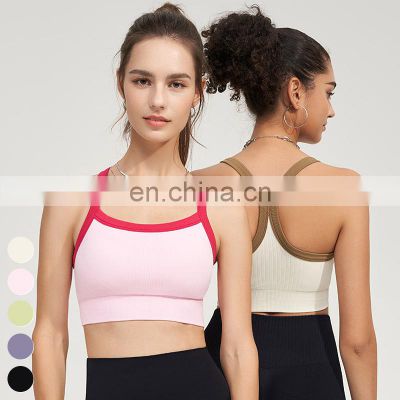 Contrast Shockproof Beautiful Back Fitness Running Tank Top Sport Crop Top Women Seamless Sports Bra With Pads Inserts Bra Cups