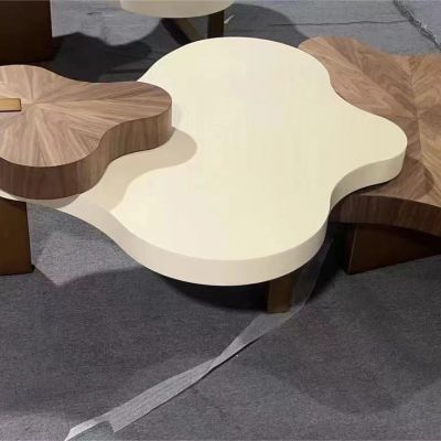 Irregularly Shaped Coffee Table Set – White&Walnut