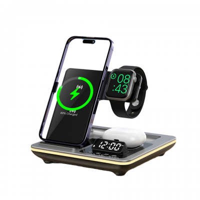 3-in-1 Multi-function Wireless Charging LED Fast Wireless Charger Automatic Lifting Stand Mobile Phone Headset Watch Charging