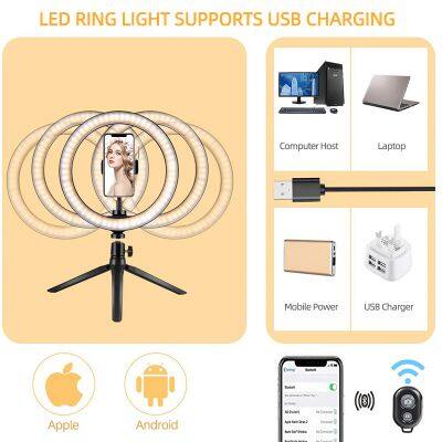 Professional 10 Inch Led Photo Light Ring Lamp Dimmable Circular Beauty Lamp Tripods Selfie Photographic Lighting photo-2