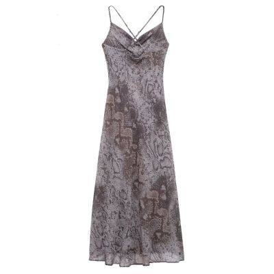 2025 European and American new fashionable casual slim fit animal print suspender dress