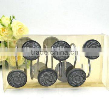 Semi Sphere White and Black Stripe Polyresin Bathroom Shower Curtain Hooks photo-6