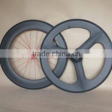 chinese carbon wheels for road bike front tri spoke wheel rear R88C 88mm clincher wheel 3K matt