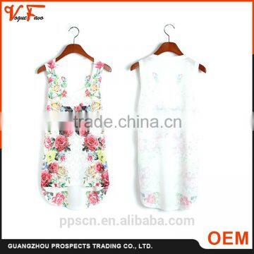 Latest fashion white printed sleeveless ladies tops for women