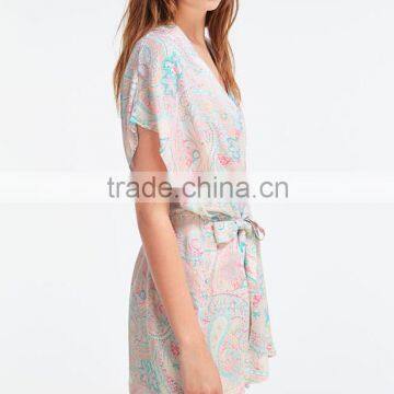 Wholesale Sexy Short Sleeves Women Bride Elegant 100% Viscose Digital Printing Woven Rayon Sleep Robes