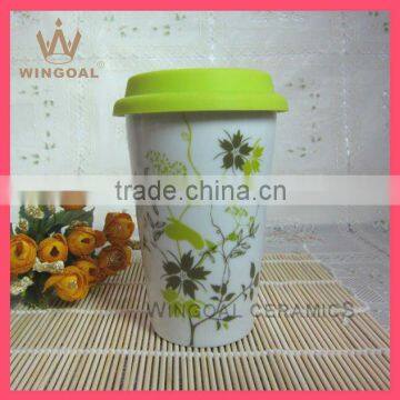 ceramic double wall travel mug with silicone lid