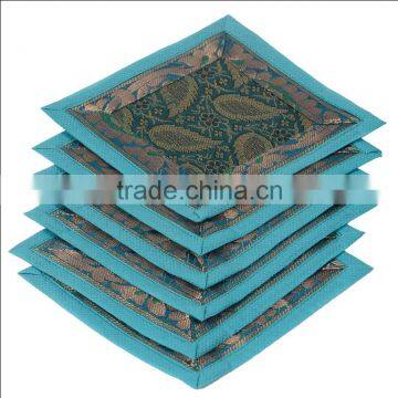Indian Silk Table Runner With 6 Place Mats & 6 Coaster in Turquoise Color Size 16*62 photo-2