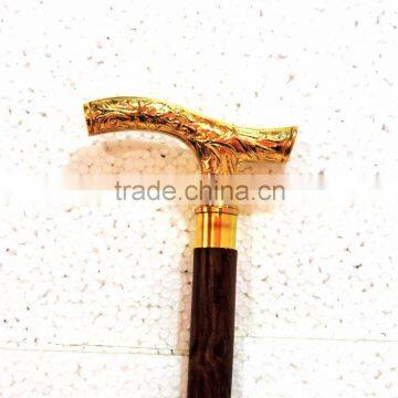 Designer Rose Wood Walking Stick/Golden Design Head Walking Stick Wk1128 photo-2