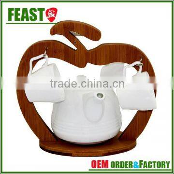 New Customized gift ceramic coffee tea set with bamboo shelf
