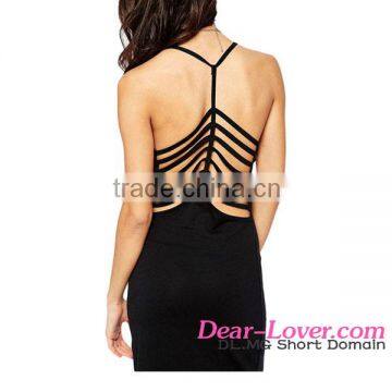 Black Spaghetti Straps Ribbed Cutout clothes for women party dress