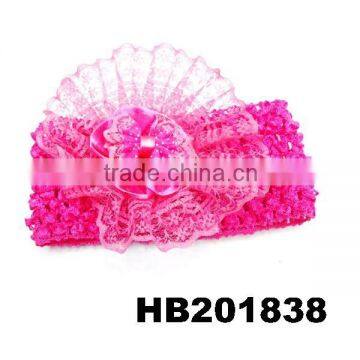 beautiful baby girl pink flower knitted head band wholesale