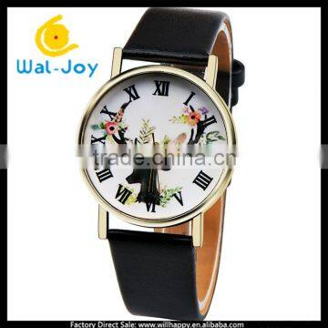 WJ-5470 sweet flower and deer face leather belt women beautiful popular wrist watch